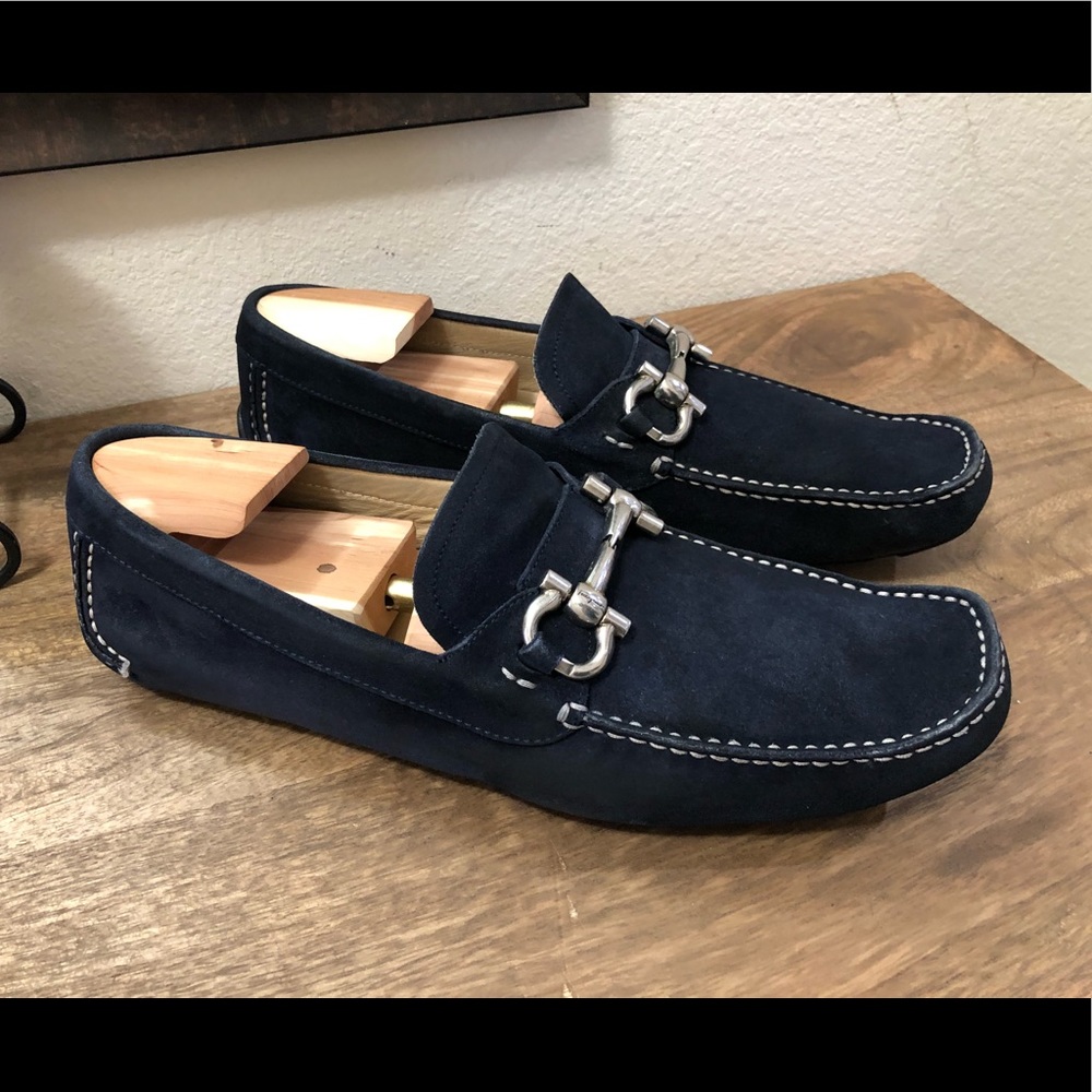 Salvatore Ferragamo Parigi Horsebit Blue Suede Loafers Driving Shoes Size 10.5